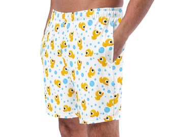 Rubber Ducky Printed Swim Trunks, AOP Swimming Trunks, Summer Beach Fashion Trunks Shorts for Mens, Rave Festival Shorts, Duck Lovers Gift