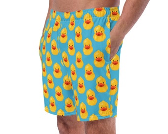 Rubber Ducky Printed Swim Trunks, AOP Swimming Trunks, Summer Beach Fashion Trunks Shorts for Mens, Rave Festival Shorts, Duck Lovers Gift