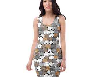 Cute Bears Printed Bodycon Dress, Koala Bears Casual Dress, Fitted Resort Dress, Summer Beach Dress, Bear Lover Gift