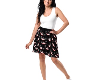 Halloween Skater Skirt, Gothic Skirt, Scary Skater Skirt, Creepy Cat Smile Skater Skirt, Spooky Skirt for Women, Goth Skirt, Halloween Party