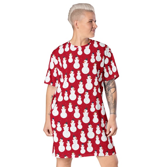 Christmas Holiday T-shirt Dress Women, Festival Fashion Aesthetic Snowman Shirt  Dress, Lounge Wear, All Over Print, Beach Wear, Loose Fit - Etsy