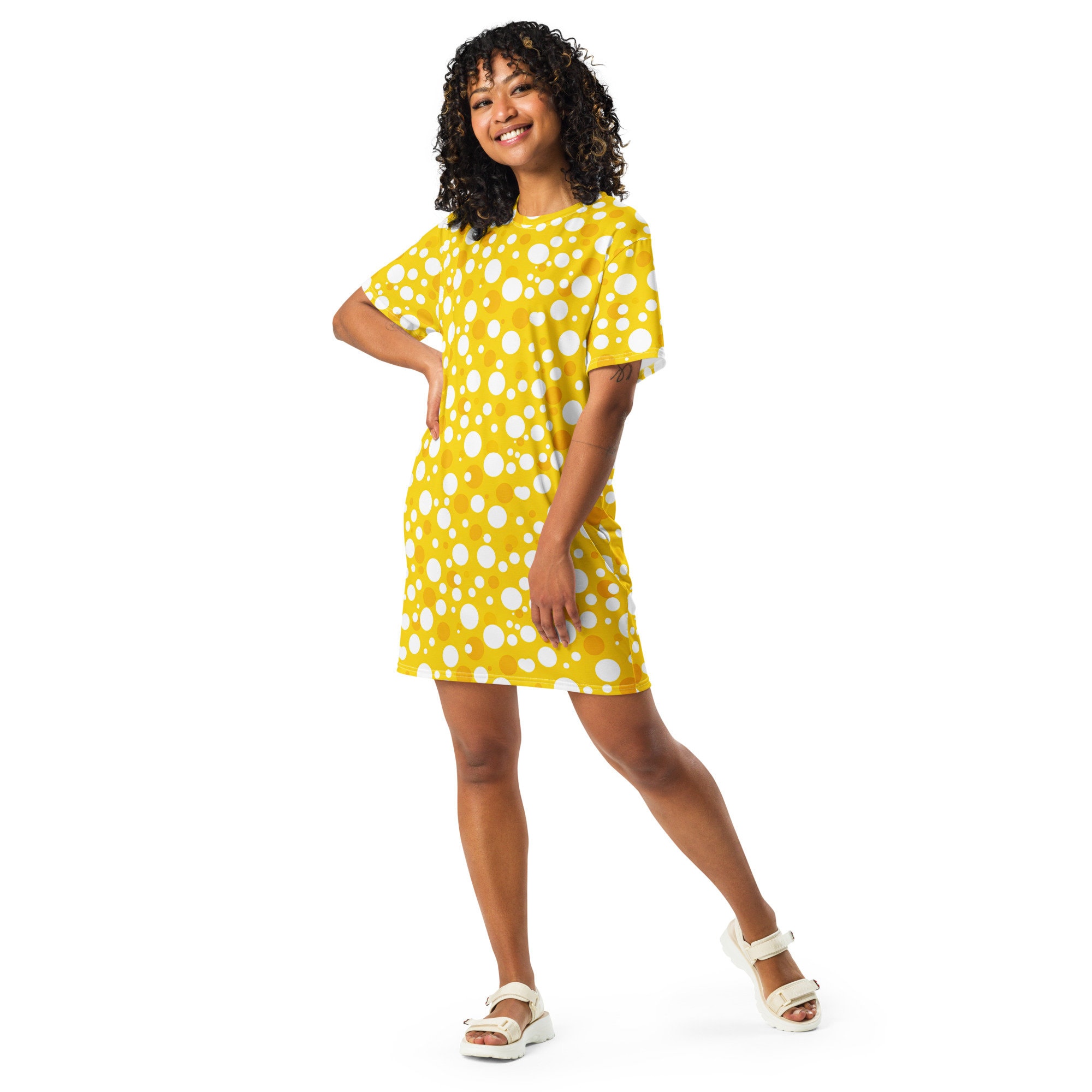 polka dot t shirt dress Polka Dots Printed T-shirt Dress, Aesthetic Short Sleeve Dress, Casual Fashion Streetwear Shirt Dress, Western Beach Dress, Rave Outfit