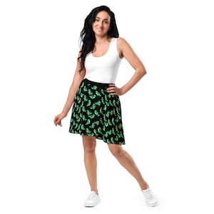T-Rex Dinosaur Printed Skater Skirt, Colorful Plus Size Skirt for Women, All Over Print Animal Patterned Skirt, Stylish Fashion Skirt, Gift