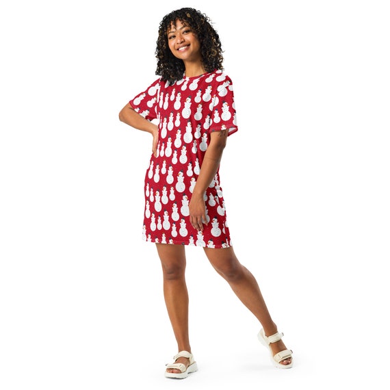 Christmas Holiday T-shirt Dress Women, Festival Fashion Aesthetic Snowman Shirt  Dress, Lounge Wear, All Over Print, Beach Wear, Loose Fit - Etsy