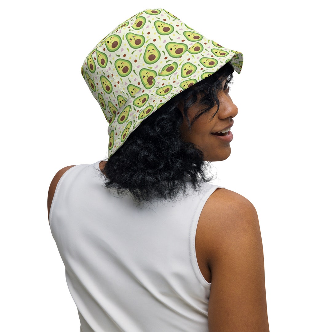 Happy Avocados Food Printed Bucket Hat, All Over Print Summer Beach ...