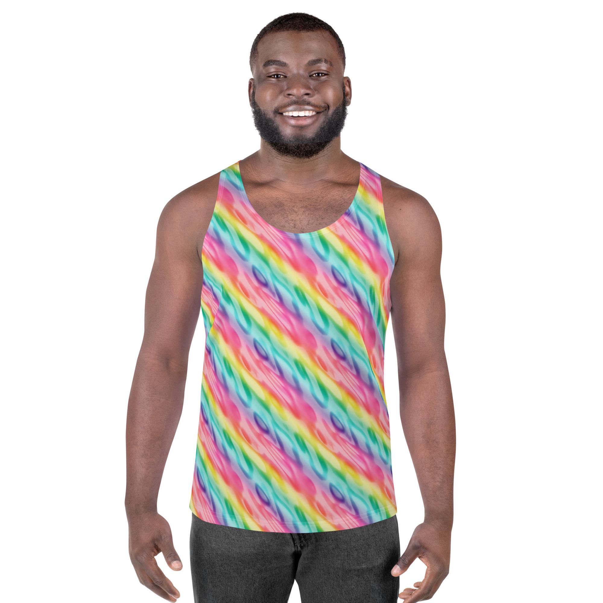 Pastel Rainbow Stripes Printed Men's Tank Top, All Over Print