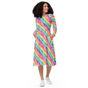 pastel rainbow plus size dress Unique Vintage Plus Size Pastel Rainbow Stripe Lombard Swing Dress