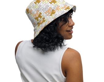 Chicken Hens Print Reversible Bucket Hat, Casual Summer Beach Hat, Rave Bucket Hat, Festival Outfit, Cool Outdoor Hat, Farm Lover Gift