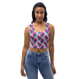 Peacock Feathers Bird Printed Crop Tank Top, Gym Yoga Fitness Graphic Tank Top for Women, Summer Beach Hawaiian Tops, Peacock Lovers Gift