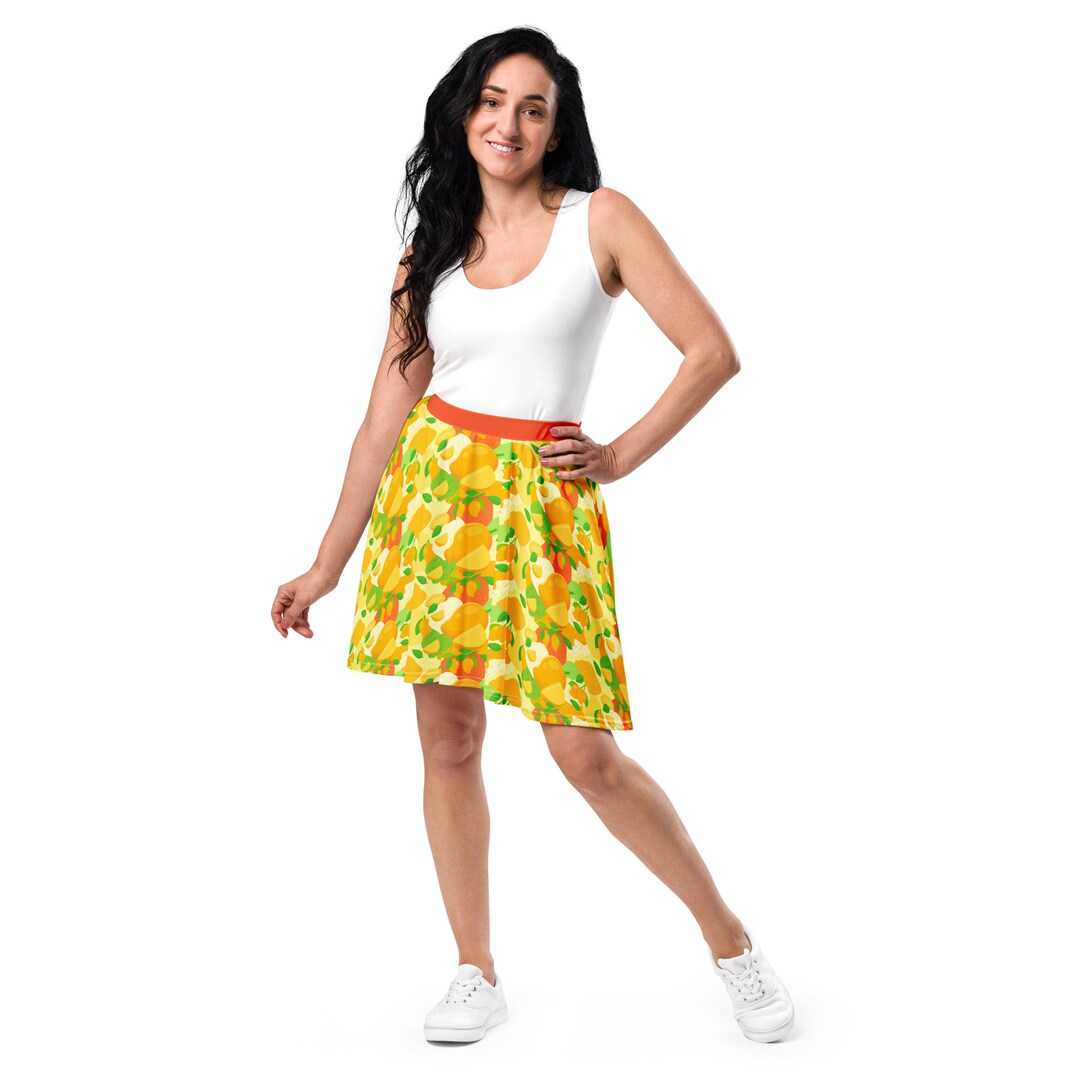 Mangos Fruit Printed Skater Skirt, Comfy Plus Size Skirt for Women