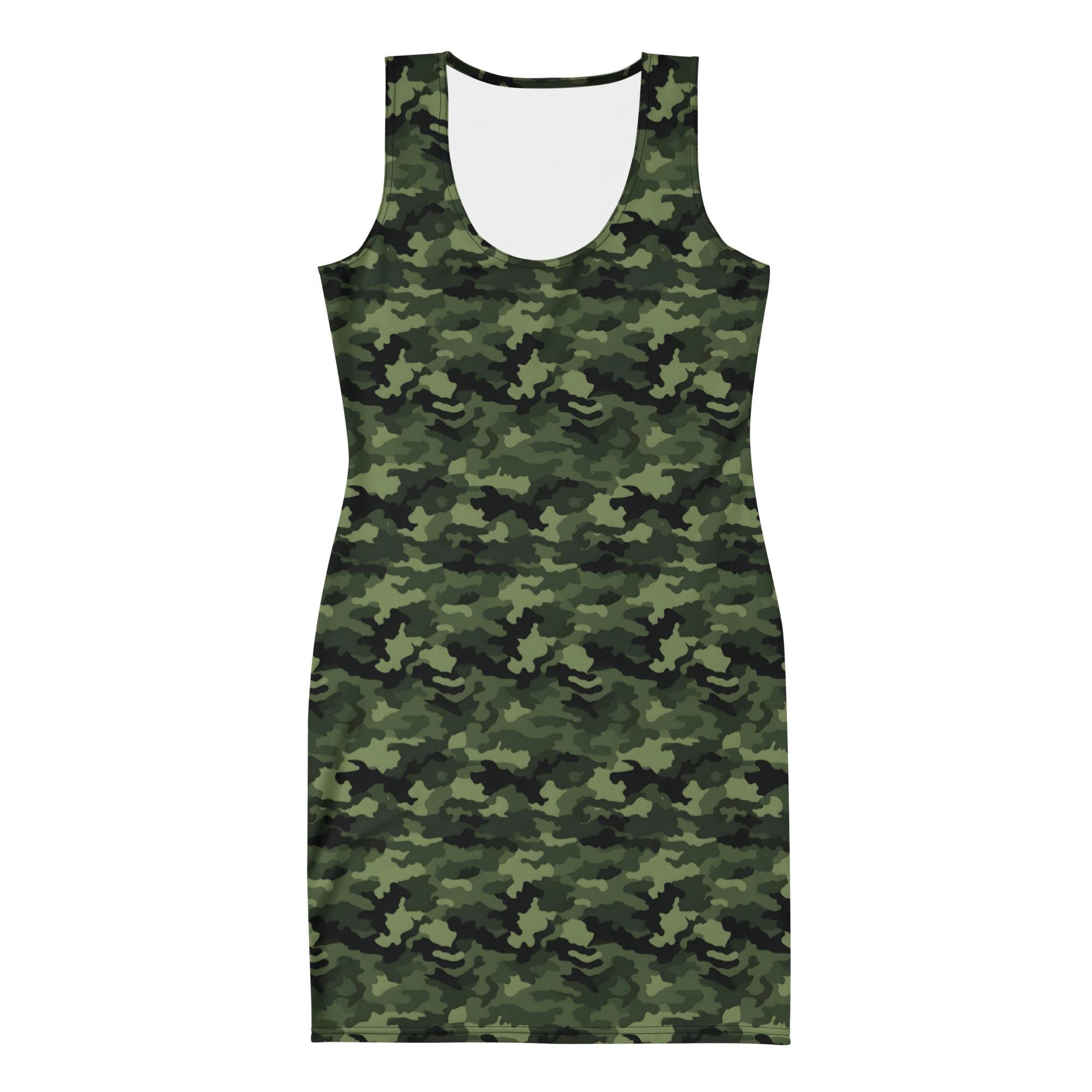 camo print bodycon dress Camouflage Printed Dress, All Over Summer Fitted Dress, Beach Party Midi Dress, Rave Wear Dress, Veteran Military Gifts Black And White Double black 3pc suit Fabric Quantity:Half piece - 13 metres / 15 yards This camo checked jersey