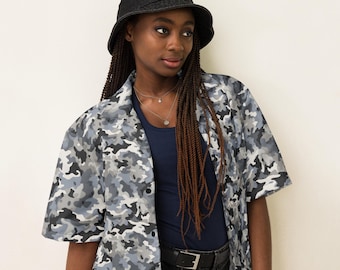 Camo Printed Unisex Button Down Shirt, All Over Print Casual Aesthetic Shirt, Camouflage Shirt, Soft Hippie Collared Shirt, Camo Lover Gifts