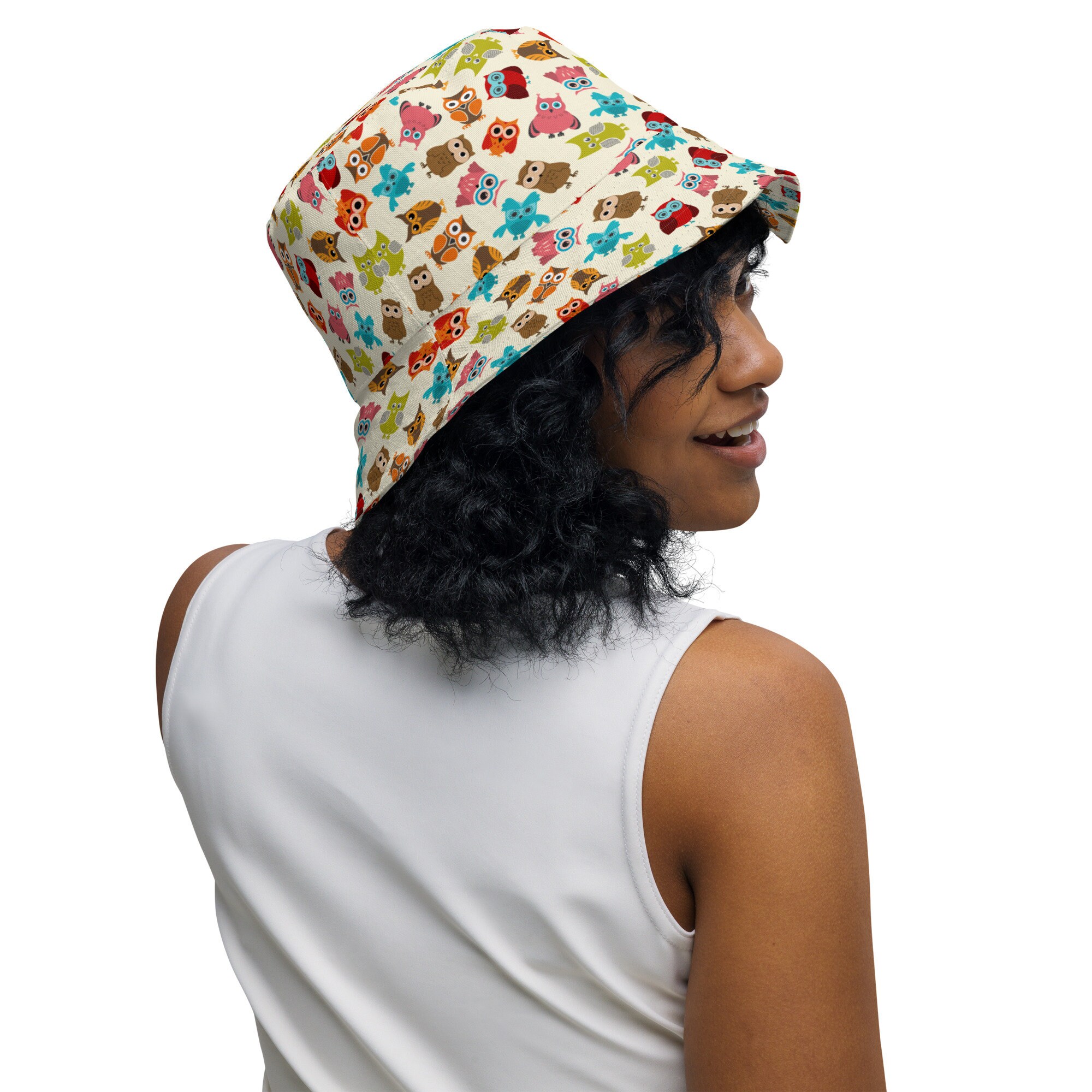 Owl Bird Printed Reversible Bucket Hat, Aesthetic Beach Hat, All over Print Summer Hat, Casual Sun H