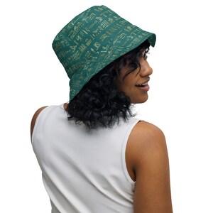 Hieroglyphics Egypt Printed Bucket Hat, Egyptian Summer Sun Hat, All over Print Beach Hat, Egypt Gifts, Rave Outfit, Festival Wear, Unisex