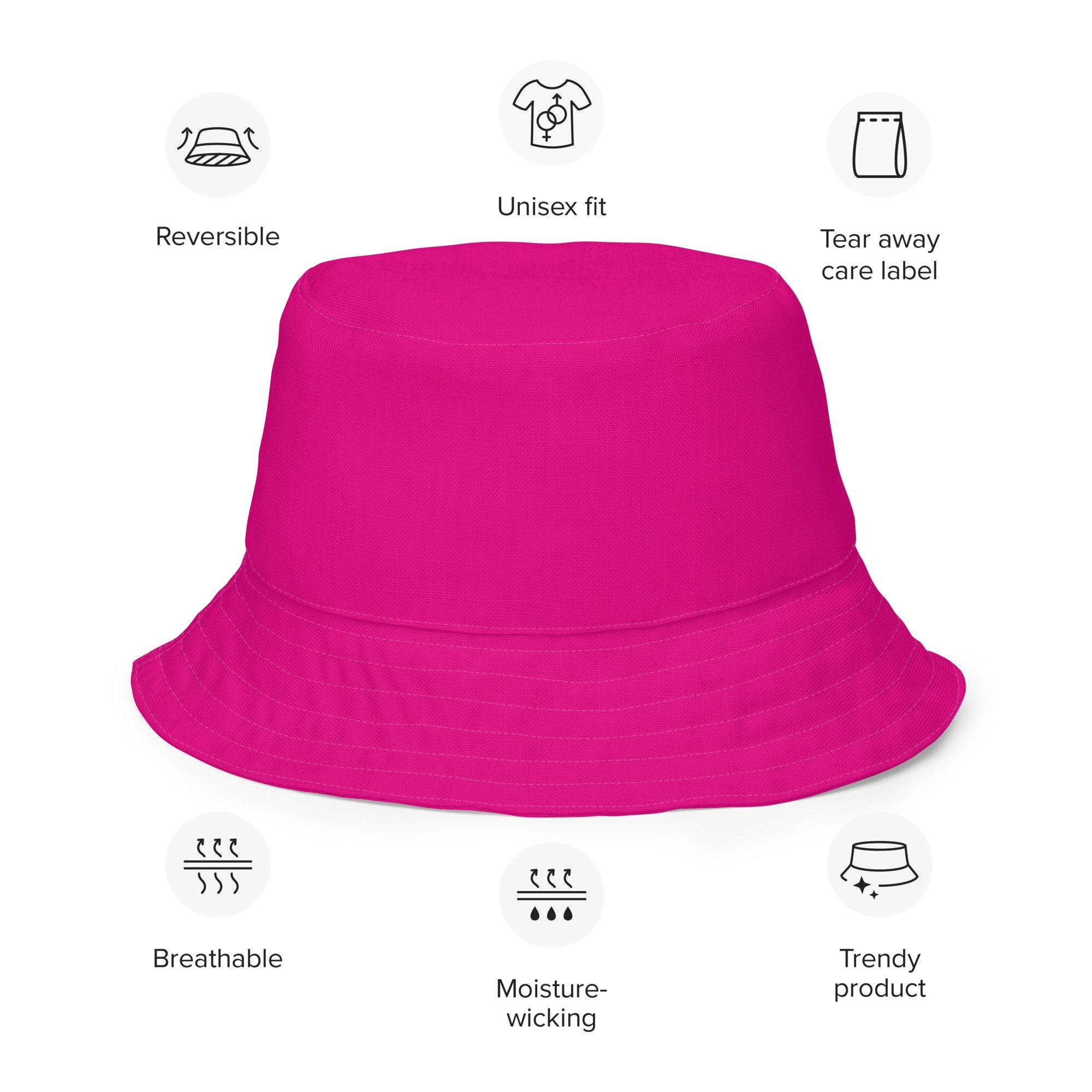 Solid Hot Pink Reversible Bucket Hat, Summer Fashion Hat 