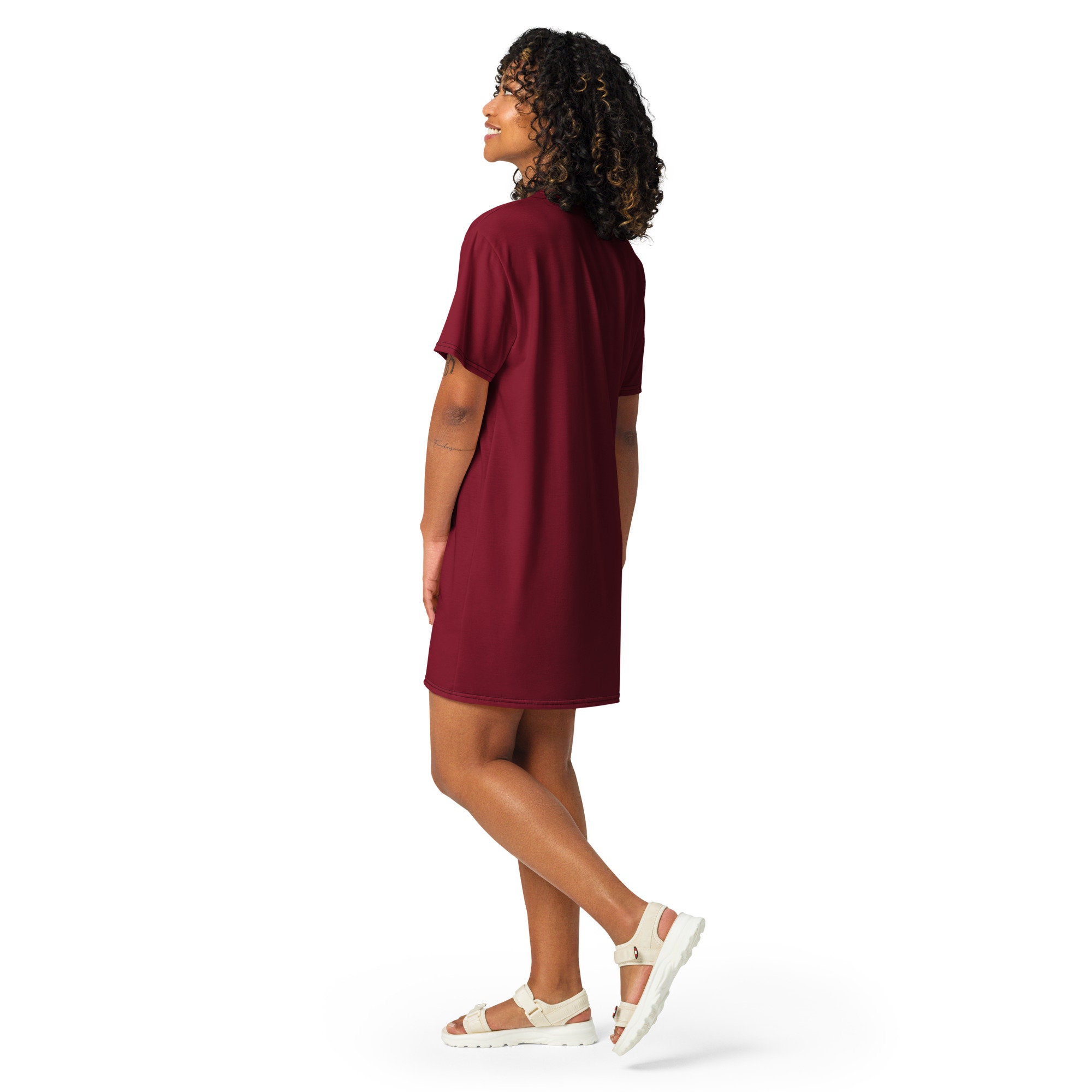 Solid Dark Burgundy Red T-shirt Dress for Women, Cute Aesthetic Fashion Shirt Dress, All over Print, Loungewear, Aloha Hawaiian Beach Dress Solid Dark Burgundy Red T-shirt Dress for Women, Cute Aesthetic Fashion Shirt Dress, All over Print, Loungewear, Aloha Hawaiian Beach Dress