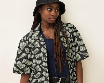 Money Benjamins Unisex Button Down Shirt, All Over Print Casual Aesthetic Shirt, Cash Currency Hippie Collared Shirt, Hundred Dollar Bills