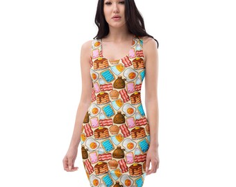 Funny Breakfast Food Printed Bodycon Dress, Foodie Gift, Western  Fashion Foodie Dress, Prom Evening Party Dress, Poptarts Pancakes Dress
