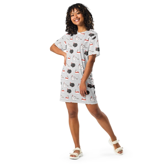 Christmas Holiday T-shirt Dress Women, Festival Fashion Aesthetic Cats Shirt  Dress, Lounge Wear, All Over Print, Beach Wear, Loose Fit - Etsy