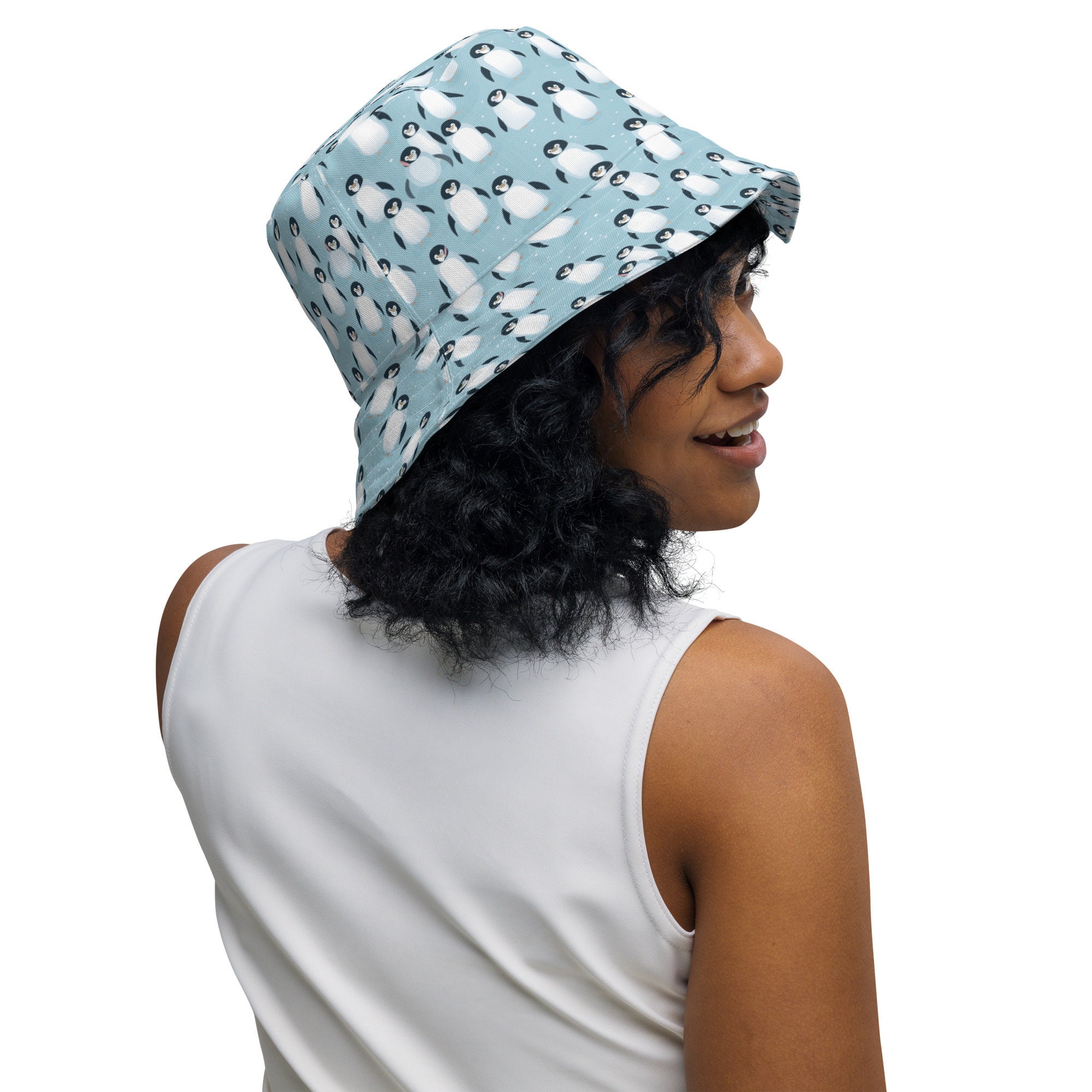 Penguin by Golfickers BUCKET HAT カーキ　タグ付 Penguin Animal Print Reversible Bucket Hat, Casual Summer Beach