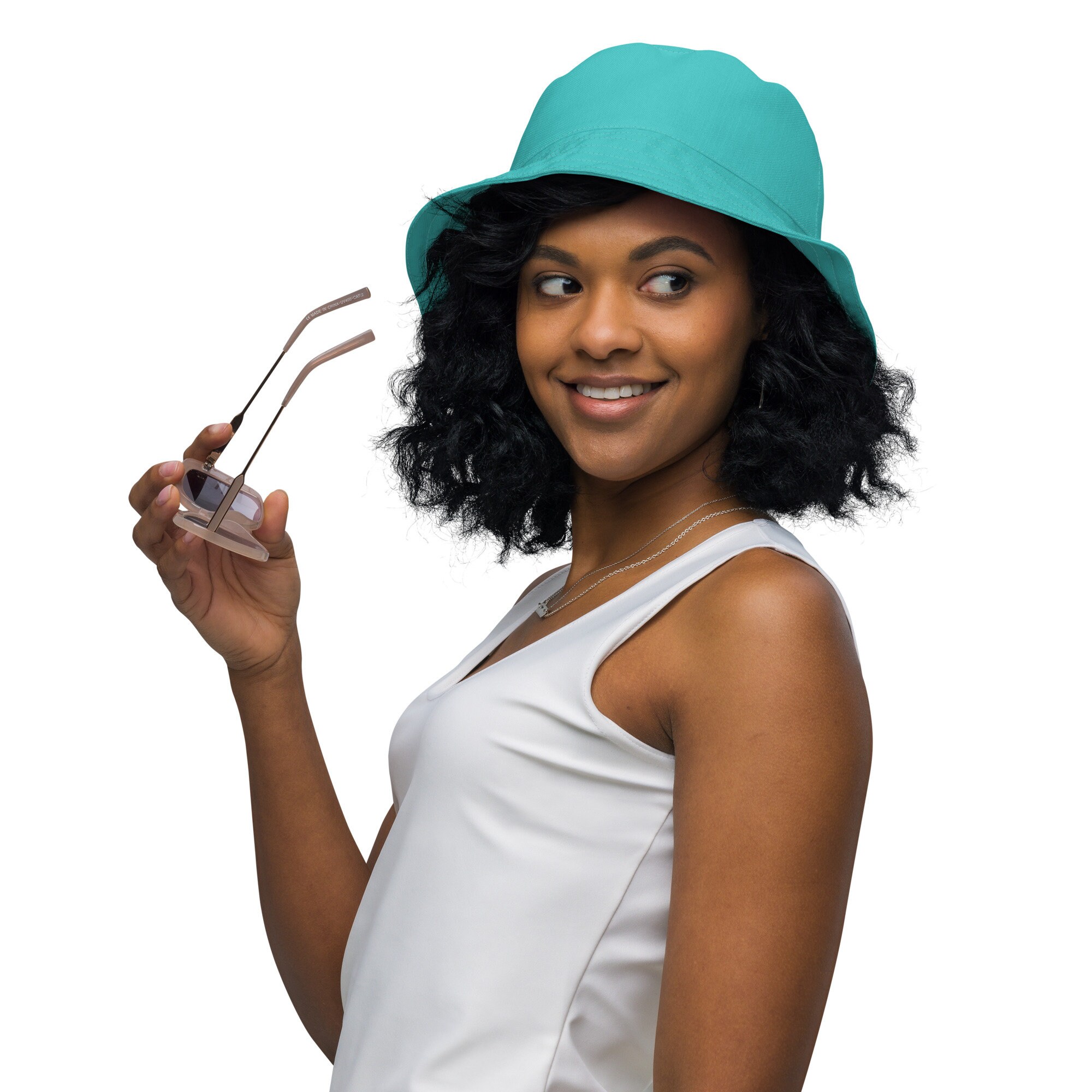 Solid Teal Turquoise Reversible Bucket Hat, Summer Fashion