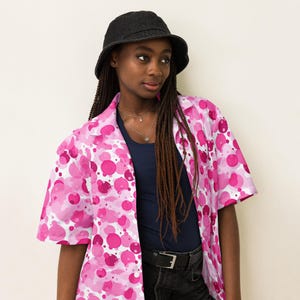 Polka Dotted Unisex Button Down Shirt, All Over Print Casual Aesthetic Shirt, Soft Colorful Dotted Shirt, Comfy Hippie Collared Shirt, Gift