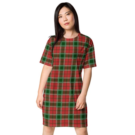 Christmas Holiday T-shirt Dress Women, Festival Fashion Aesthetic Plaid Shirt  Dress, Lounge Wear, All Over Print, Beach Wear, Loose Fit - Etsy