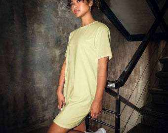 pastel yellow t shirt dress Solid Pastel Yellow T-shirt Dress for Women, Cute Aesthetic Fashion Shirt Dress, All Over Print, Loungewear, Aloha Hawaiian Beach Dress
