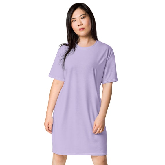 purple t shirt dress Solid Printed T-shirt for Women, Cute Aesthetic Fashion Dress, All over Print, Loungewear, Aloha Hawaiian Beach Dress Elevate your wardrobe with this sophisticated knit dress featuring a versatile mini length and a classic crew neckline Solid Purple Printed T-shirt Dress