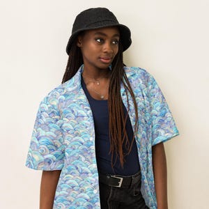 Pastel Dragons Printed Button Down Shirt, Colorful Hawaiian Beach Shirt, Fantasy Dragon Scales All Over Print Shirt, Streetwear, Unisex