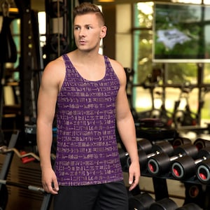 Egypt Hieroglyphics Printed Men&#39;s Tank Top, Egyptian Gym Workout Tank, Fitness Top, Summer Beach Tank, Everyday Wear, Egypt Gifts for Him