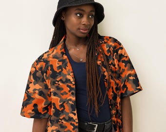 Camo Printed Unisex Button Down Shirt, All Over Print Casual Aesthetic Shirt, Camouflage Shirt, Soft Hippie Collared Shirt, Camo Lover Gifts