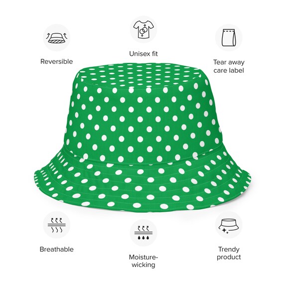 Green Polka Dots Printed Reversible Bucket Hat, Aesthetic  display picture 1