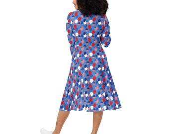 patriotic midi dress Plus Size American Flag Floral Leaves Print Hawaii Split Pocket A Line For care Patriotic Babe Striped Contrast Binding