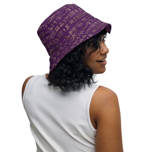 Hieroglyphics Egypt Printed Bucket Hat, Egyptian Summer Sun Hat, All over Print Beach Hat, Egypt Gifts, Rave Outfit, Festival Wear, Unisex