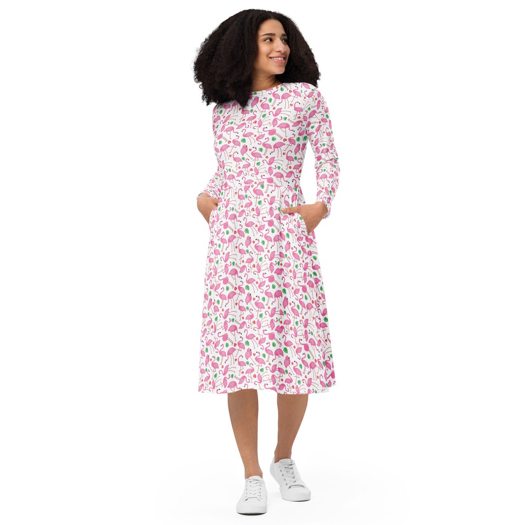 Simple V-neck Beaded Chiffon Dress Flamingo