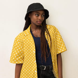 Polka Dotted Unisex Button Down Shirt, All Over Print Casual Aesthetic Shirt, Soft Colorful Dotted Shirt, Comfy Hippie Collared Shirt, Gift