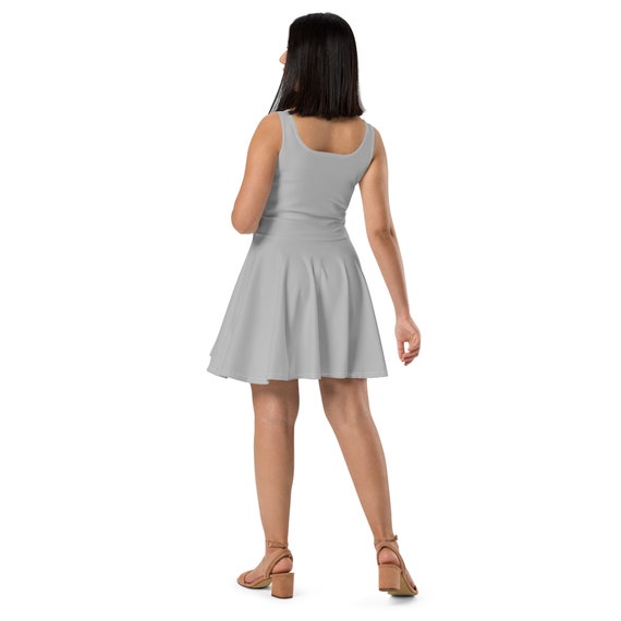 solid skater dress Solid Stone Gray Skater Dress for Women, All Over Print Fit and Flare Dress, Cute Sleeveless Plus Size Dress, Summer Aloha Beach Dress