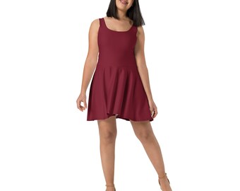 Solid Burgundy Red Skater Dress for Women, All Over Print Fit and Flare  Dress, Cute Sleeveless Plus Size Dress, Summer Aloha Beach Dress - Etsy