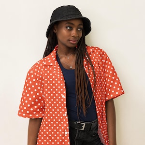 Polka Dotted Unisex Button Down Shirt, All Over Print Casual Aesthetic Shirt, Soft Colorful Dotted Shirt, Comfy Hippie Collared Shirt, Gift