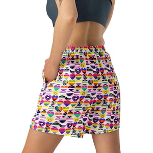 LGBTQ Pride Flag Hearts Athletic Shorts, Gay Lesbian Pride Gym Workout Shorts, Gay Lesbian Gift, LGBT Summer Beach Shorts, Elastic Waist