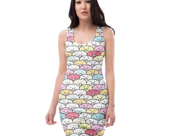 Pigs Farm Animal Printed Bodycon Dress, Casual Dress, Fitted Resort Dress, Summer Beach Dress, Pigs Lover Gift For Her