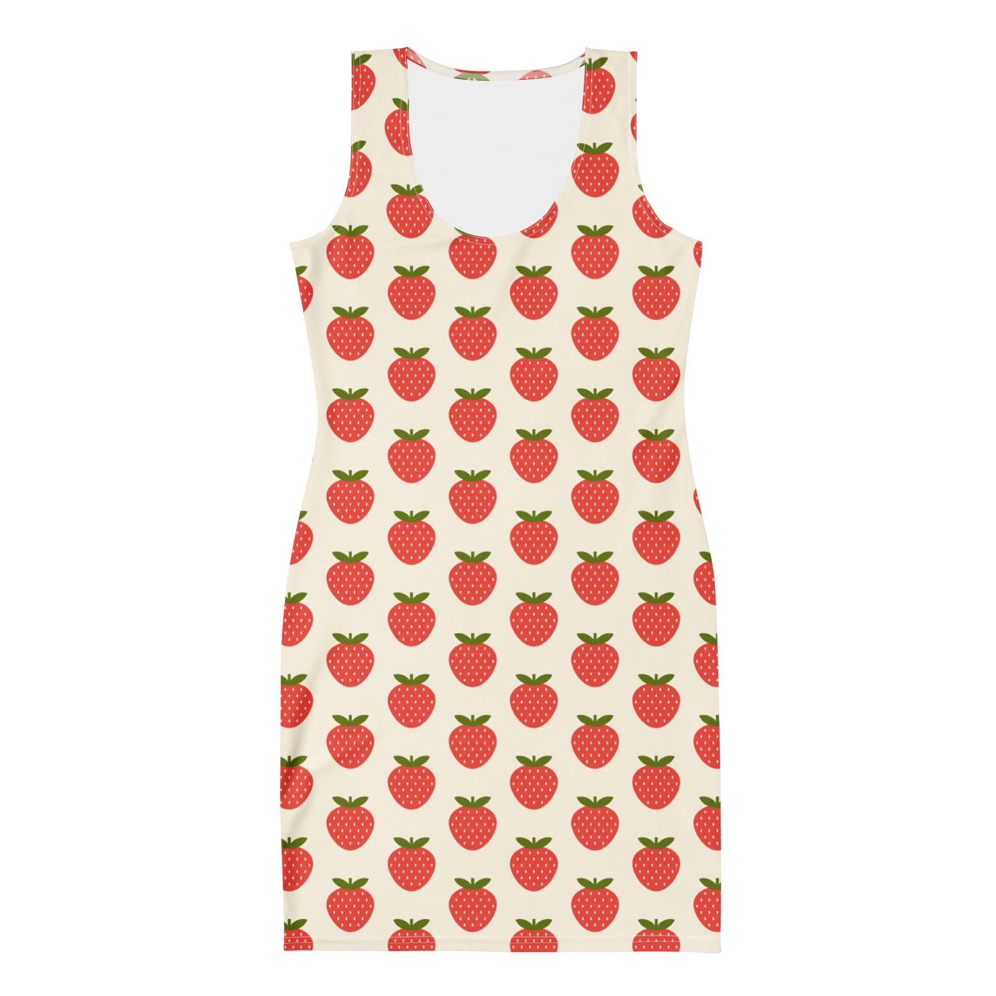 strawberry bodycon dress Strawberries Fruit Printed Bodycon Dress, All Over Print Tropical Beach Dress, Holiday Parties Dress, Tight Dress, Vegan Gifts