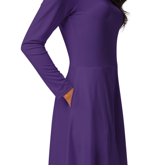 chinese dress ladies PORTER Purple Leather Long Sleeve Midi dress Size Small