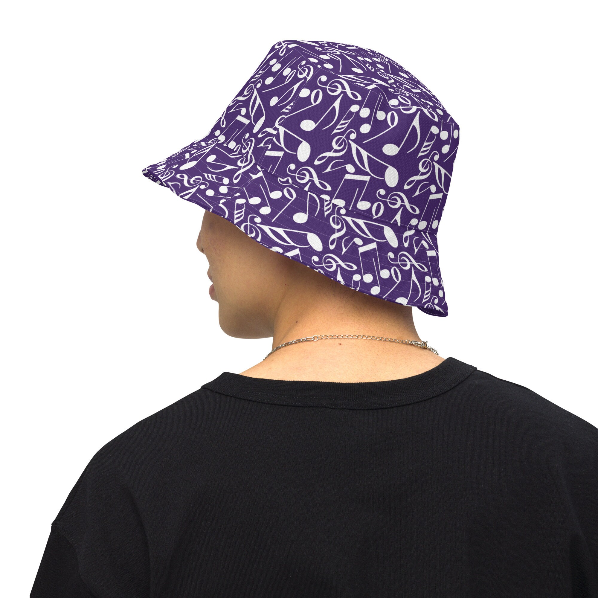 Purple Music Notes Printed Bucket Hat, Reversible Summer Sun Hat, Music ...