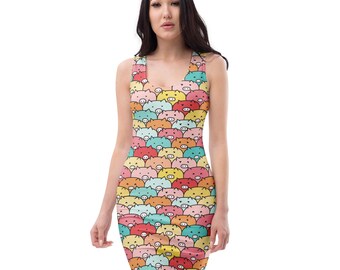 Pigs Farm Animal Printed Bodycon Dress, Casual Dress, Fitted Resort Dress, Summer Beach Dress, Pigs Lover Gift For Her