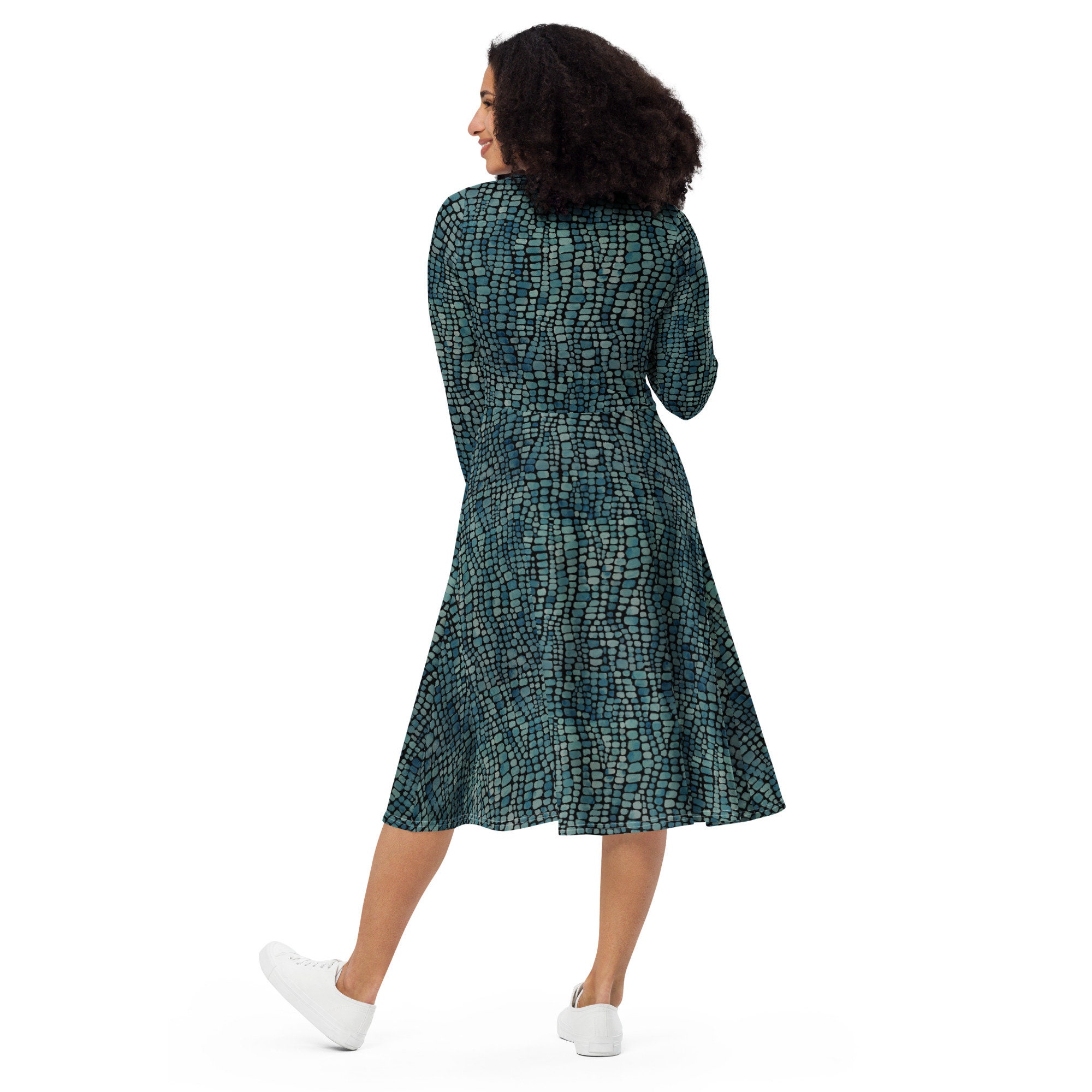 Alligator Skin Printed Midi Dress, Summer Dress With Pockets, Evening Party  Dress, Beach Dress, Long Sleeve Aesthetic Dress, Gifts for Her - Etsy