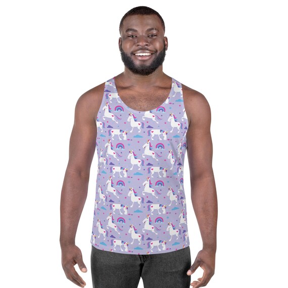 Unicorn Printed Men's Tank Top, Fantasy Fairy Tale AOP Gym Workout