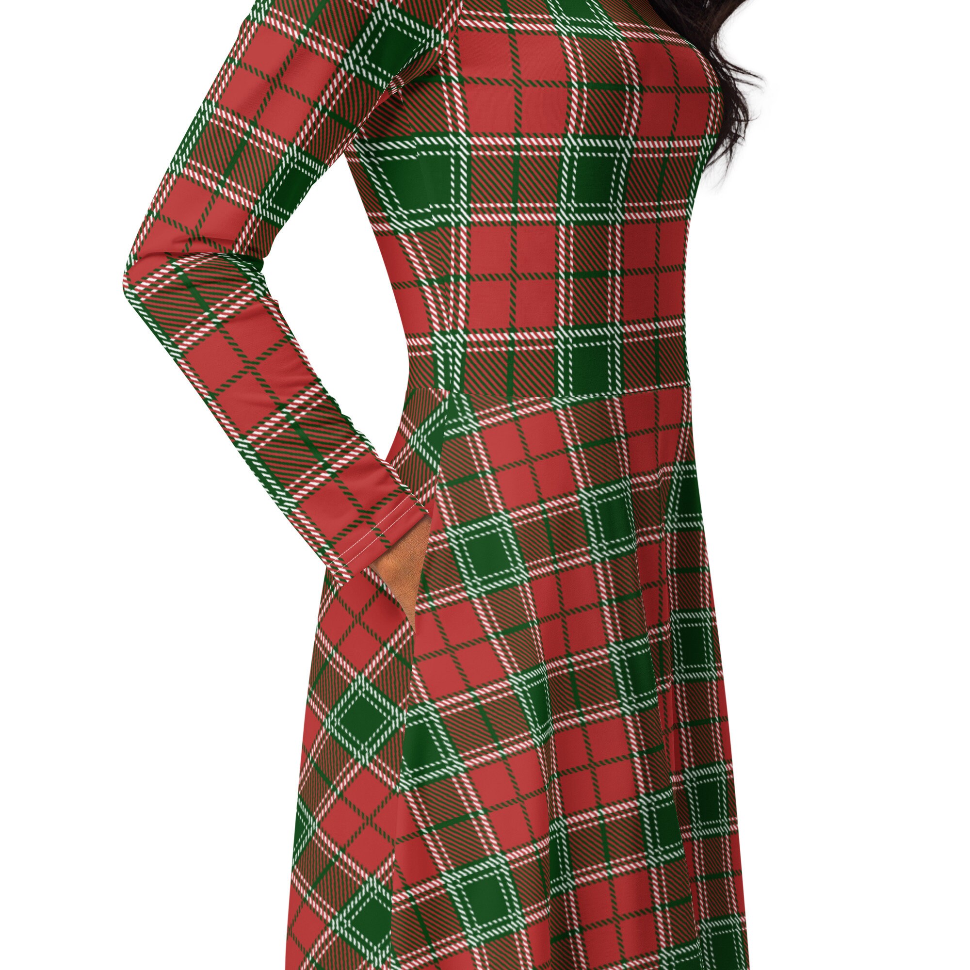 Christmas Plaid Midi Dress, Holiday Evening Dress, Beach Dress, All Over  Print, Long Sleeve, Festival Wear, Christmas Party Dress Gift - Etsy