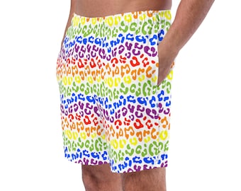 Gay Pride Men's Swim Trunks, Rainbow Cheetah Men's Swimwear, Swim Briefs, Bathing Suit, Men’s Shorts, Activewear, Surfing Shorts, Gay Gift